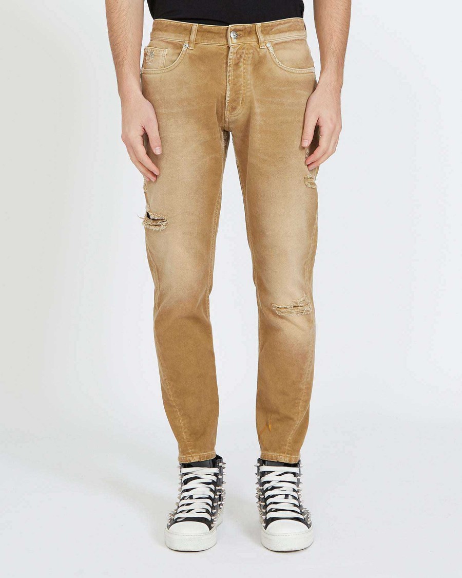 Uomo John Richmond Jeans | Jeans Slim Con Strappi Sul Davanti